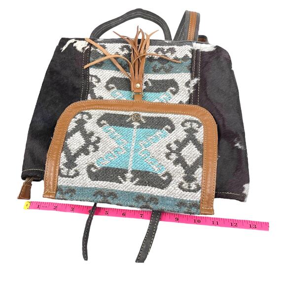 NEW Myra Tapestry & Leather Cowhide Hair BACKPACK HANDBAG 12x13" Purse Isabella - Picture 11 of 14
